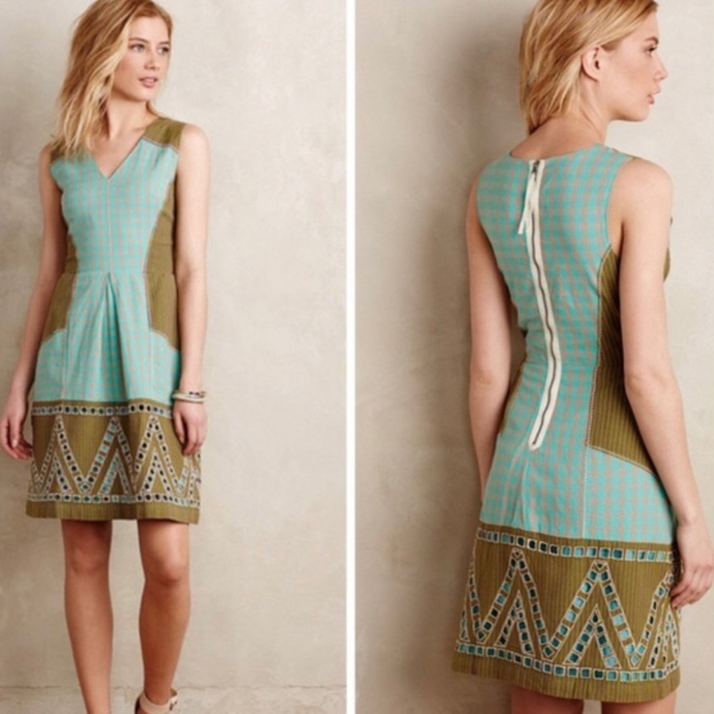Anthro HD Paris Garden Party Gingham Eyelet Dress